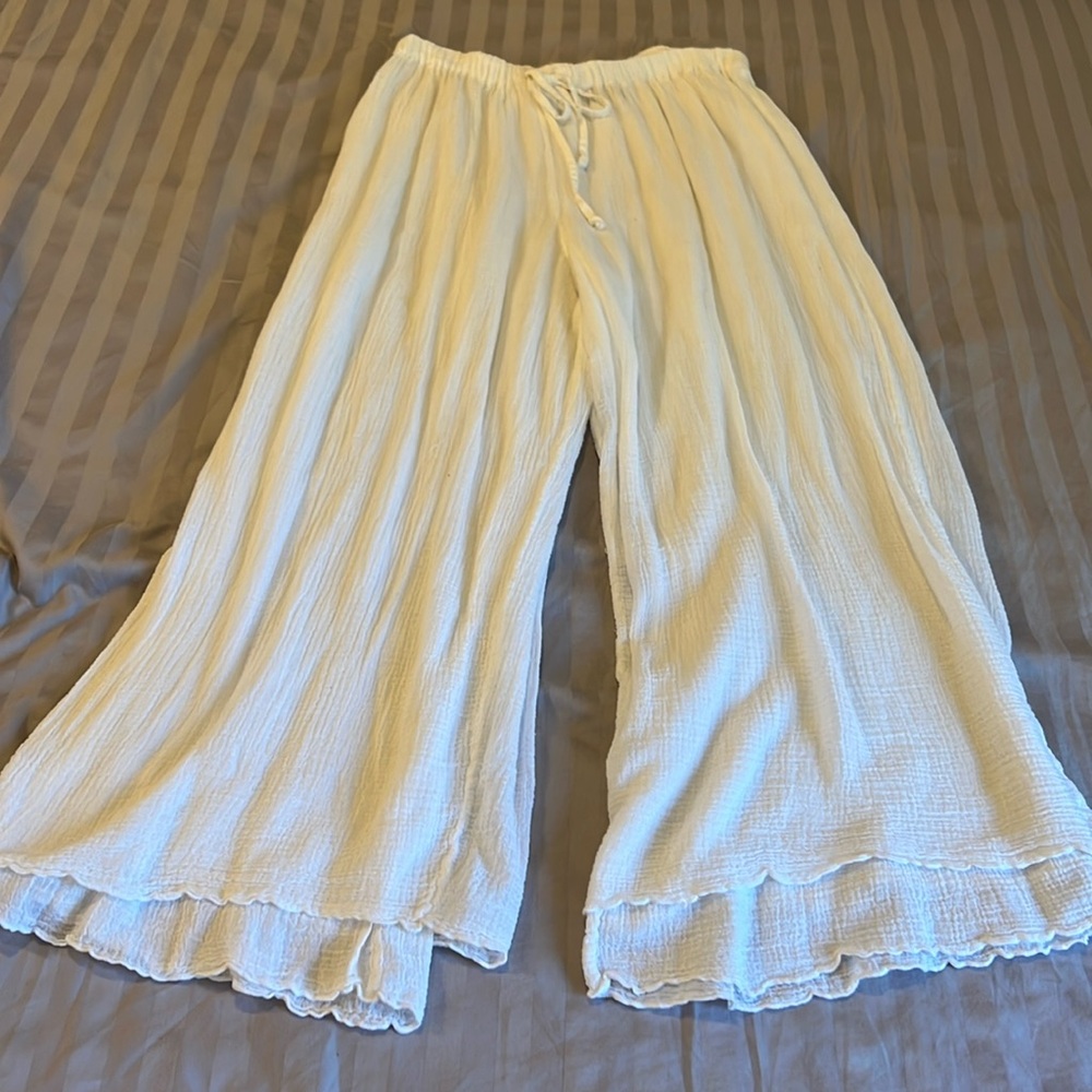 Drawstrings 100% cotton gauze white pants